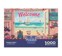 Chalet de Plage Puzzle 1000 Pièces avec Assemblage Fluide, Puzzle Adulte Beach Welcomeimpossible Difficile Très Difficile Défiante pour Une Activité en Famille, Cadeau De Retraite 38x26cm/1000pcs