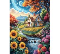 Chalet de tournesols 500 Pieces Casse-tête Créatif en Carton Épais Rigide Animaux de Paysage Naturel Difficulté Moyenne Activité Manuelle Loisir Créatif Cadeau Noël Qualité Premium 500 PCS