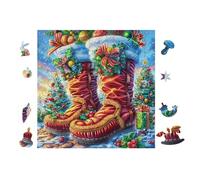 Chalet des Bottes de Noël 100 Pieces Casse-tête Personne Âgée en Carton Anti-Déchirure Facile Débutant Thérapie Occupationnelle Anti-Stress Petit Prix 28x28cm