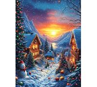 Chalet d'hiver au coucher du soleil 500 Pièces Puzzle Expert Confirmé En Carton Épais Sans Déformation Scène de conte de fées dessin animé Très Difficile Motif Complexe Cadeau Fête Des Pères Premium 5