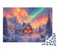 Chalet d'hiver Puzzle 1000 Pièces Adulte en Carton Épais Et Robuste, Puzzle Brain Training Puzzle pour Une Activité Fuzzle Après L'école, Passion Nature Et Faune 52x38cm/1000pcs