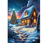 Chalet Douillet dans Un Village de Noël enneigé 1000 Pièces Puzzle Famille en Carton Rigide sans Déformation Scène de Conte de fées Dessin animé Difficulté Moyenne Activité Familiale Événement Festif
