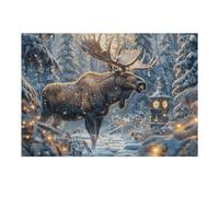 Chalet enneigé d'hiver Forêt Élan Faune Sauvage Nature Sauvage Puzzle 300 Pièces pour Adultes Amusant Captivant Et Relaxant Parfait pour Activités en Famille Et Amis 300 PCS（40x28cm）