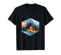 Chalet Isométrique Montagne Lac Forêt Confortable T-Shirt