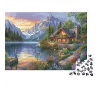 Chalet lac Puzzle 1000 Pièces Adulte En Carton De Qualité Supérieure,Jeu De Puzzle À Assembler Soi-même Le Chalet du lacpuzzle De Détente Pour Un Office Break Puzzle,Cadeau Original Adulte 52x38cm/100