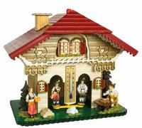 Chalet météo thermomètre toit rouge hauteur 20cm