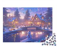 Chalet sous la Neige Nuit d’Hiver Puzzle 1000 Pièces Papier pour Adultes Vue Nocturne Jeu de Puzzle 1000 Pièces Cadeau détente 38x26cm/1000pcs