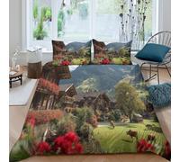 Chalet Suisse Traditionnel Ensemble De Literie en Microfibre Vaches paissant paisiblement Motif Housse De Couette Et Taies d'oreiller Imprimées en 3D pour Enfants Double(200x200cm)