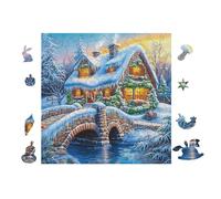 Chalet with Bridge in Winter 100 Pièces Puzzle Créatif en Carton Rigide sans Déformation Difficulté Moyenne Activité Manuelle Loisir Créatif Cadeau Créatif Anniversaire 28x28cm