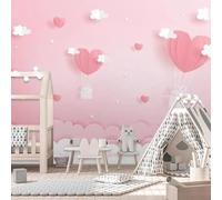 Chaleur Rose Rêve Amour Nuages Blancs Chambre De Princesse Papier Peint 3D Installation Facile Intissé Tapisserie Bureau Salon Canapé Chambre Décoration Murale-150cm×105cm