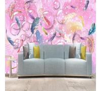 Chaleureux Beau Flamboyant Peint À La Main Abstrait Plumes Papier Peint 3D Installation Facile Intissé Tapisserie Bureau Salon Canapé Chambre Décoration Murale-150cm×105cm
