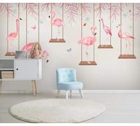 Chaleureux Beau Rose Flamant Balançoire Feuille Papier Peint 3D Soie De Luxe Intissé Bureau Salle à Manger Canapé Chambre Salon TV Mural Décoratif-350cm×256cm