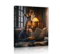 Chaleureux famille Art impression sur toile girafe lisant un journal art mural pour salon chambre à coucher décoration intérieure design d’intérieur prêt à accrocher 38x50cm cadre intérieur