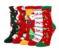 Chalier Cozy 5 paires de chaussettes en coton femmes - Motifs de bonhomme de neige,Père Noël et renne - Chaussettes thermiques d'hiver confortables - Cadeaux de Noël dames - Taille unique - Noël 1