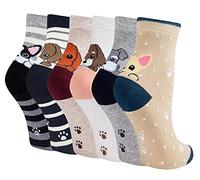 Chalier Cozy 6 Paires Chaussettes Femme d'Animaux Drôles pour Femmes Comfortable pour Dames(taille unique/Beige)