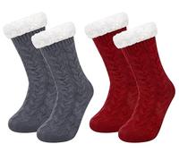 Chalier Fashion 2 Paires Chaussettes Femme Chaussettes Slipper Femme Chaussettes Chaudes avec Doublure en Polaire Douce Antidérapantes Noël Thermiques Hiver