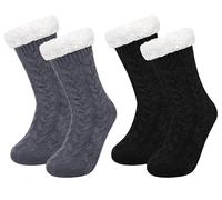Chalier Fashion 2 Paires Chaussettes Femme Chaussettes Slipper Femme Chaussettes Chaudes avec Doublure en Polaire Douce Antidérapantes Noël Thermiques Hiver