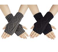Chalier Fashion 2 Paires Demi Doigts Gants Mitaines Gants Femme Hiver Tricotés Chaud Simples Elegants