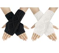 Chalier Fashion 2 Paires Demi Doigts Gants Mitaines Gants Femme Hiver Tricotés Chaud Simples Elegants