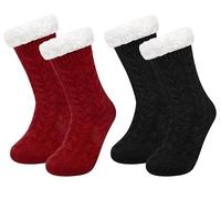 Chalier Fashion 2 Paires Femme Chaussettes Slipper Femme Chaussettes Chaudes avec Doublure en Polaire Douce Antidérapantes Noël Thermiques Hiver