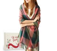 Chalier Fashion Coffret Cadeau D'hiver pour Femme Écharpe Carrée Surdimensionnée Motif à Carreaux Poncho Surdimensionné à Pompon Écharpe Tendance pour Femme Couleurs Mélangées Taille Unique