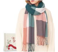 Chalier Fashion Coffret Cadeau D'hiver pour Femme Écharpe Carrée Surdimensionnée Motif à Carreaux Poncho Surdimensionné à Pompon Écharpe Tendance pour Femme Couleurs Mélangées Taille Unique