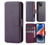 CHALK & HIDE - Étui Portefeuille en Cuir Véritable pour Apple iPhone 14 (6.1"), Housse Concevoir avec Fentes CB et Fermeture Magnétique Coque - Aubergine