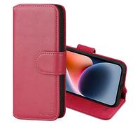 CHALK & HIDE - Étui Portefeuille en Cuir Véritable pour Apple iPhone 14 (6.1"), Housse Concevoir avec Fentes CB et Fermeture Magnétique Coque - Rose Foncé