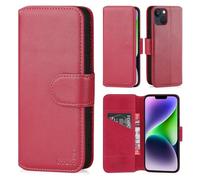 CHALK & HIDE - Étui Portefeuille en Cuir Véritable pour Apple iPhone 14 Plus (6.7"), Housse Concevoir avec Fentes CB et Fermeture Magnétique Coque - Rose Foncé