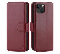 CHALK & HIDE - Étui Portefeuille en Cuir Véritable pour Apple iPhone 15 (6.1"), Housse avec Blocage RFID Fente CB, Fermeture Magnétique et Fonction de Support - Bourgogne