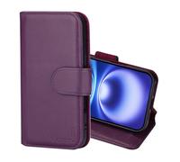 CHALK & HIDE - Étui Portefeuille en Cuir Véritable pour iPhone 16 (6.1"), Housse avec Blocage RFID Fente CB, Fermeture Magnétique et Fonction de Support - Aubergine