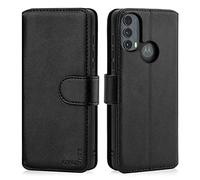 CHALK & HIDE - Étui Portefeuille en Cuir Véritable pour Motorola Moto E20, Housse Concevoir avec Fentes CB et Fermeture Magnétique Coque - Noir