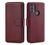 CHALK & HIDE - Étui Portefeuille en Cuir Véritable pour Motorola Moto E30 & Moto E40, Housse Concevoir avec Fentes CB et Fermeture Magnétique Coque - Bourgogne