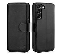 CHALK & HIDE - Étui Portefeuille en Cuir Véritable pour Samsung Galaxy S22, Housse Concevoir avec Fentes CB et Fermeture Magnétique Coque - Noir