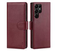 CHALK & HIDE - Étui Portefeuille en Cuir Véritable pour Samsung Galaxy S22 Ultra, Housse Concevoir avec Fentes CB et Fermeture Magnétique Coque - Bourgogne