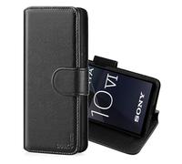 CHALK & HIDE - Étui Portefeuille en Cuir Véritable pour Sony Xperia 10 VI (2024), Housse avec Blocage RFID Fente CB, Fermeture Magnétique et Fonction de Support - Noir