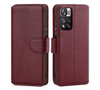 CHALK & HIDE - Étui Portefeuille en Cuir Véritable pour Xiaomi Redmi Note 11 Pro & Redmi Note 11 Pro+, Housse Concevoir avec Fentes CB et Fermeture Magnétique Coque - Bourgogne