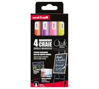 CHALK Marker - Uni-Ball - Mitsubishi Pencil - Marqueurs Craie PWE-5M - Marquage Éphémère Résistant à la Pluie - Pointe Conique Medium - Emballage Zéro Plastique - 4 Couleurs Assorties
