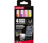 CHALK Marker - Uni-Ball - Mitsubishi Pencil - Marqueurs Craie PWE-5M - Marquage Éphémère Résistant à la Pluie - Pointe Conique Medium - Emballage Zéro Plastique - 4 Couleurs Assorties