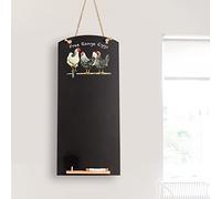 Chalkboards UK CHB125 Tableau noir et blanc avec motif poules en bois noir et blanc avec corde, plateau et craie. Gamme Booths Design, bois, noir, 60 x 26,5 x 1 cm