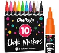 Chalkola 10 Marqueurs À Craie Pointe Fine Réversible 3mm pour Tableau Noir
