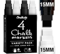 Chalkola 15mm Jumbo Car Window Markers for Glass Washable | (4 Pack - 2 White, 2Black) Thick Chalk Pens, Safe Erasable Liquid Chalk Markers for Blackboard Chalkboards, Glass Board, Auto, Mirror