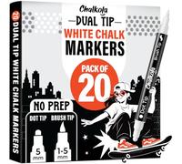 Chalkola 20 Feutre Craie Blanc Effaçable pour Tableau Noir - Chalk Marker | Double Pointe Dot + Pinceau, Sans Amorçage - Stylo Craie, Marqueur Craie Liquide, White Chalk Marker Effacable Vitre, Fenêtre