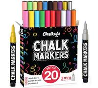 Chalkola 20 Marqueurs à Craie Liquide Pointe Extra Fine (1 mm - Néon, Pastel, Métallique) | Stylos à Craie Lavables pour Tableau Noir, Fenêtre, Voiture, Verre - Marqueurs Effaçables