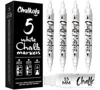 Chalkola 5 marqueurs à craie blancs - Double pointe fine et jumbo (1 mm, 3 mm, 5 mm, 15 mm) | Craie liquide effaçable pour tableau noir, ardoise, vitres, verre, bistro