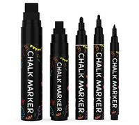 Chalkola 5 Stylos À Craie Noirs - Marqueurs Noirs Pour Tableau Noir, Fenêtres, Verre, Plastique, Toile | Pack De Variétés - Pointes Fine Et Géante (1 mm, 3 mm, 6 mm, 10 mm, 15 mm)