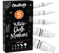 Chalkola 5 White Chalk Markers for Chalkboard Signs, Blackboard, Car Window, Bistro, Glass | 5 Variety Pack - Thin, Fine Tip, Bold & Jumbo Size Erasable Liquid Chalk Pens (1mm, 3mm, 6mm, 10mm, 15mm)