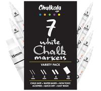 Chalkola 7 marqueurs craie blancs pour tableau, vitrine, voiture, bistro, verre | Lavables, pointes fine, large et jumbo, feutres craie liquide effaçables (1 mm, 3 mm, 6 mm, 15 mm)