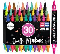 Chalkola à double pointe stylo craie effaçable - (lot de 30, pointe fine 1 mm + pointe grasse 5 mm) | Chalk Marker et Stylo Craie pour Tableau Noir | Effacable Marqueur pour Vitre, Fenetre Verre