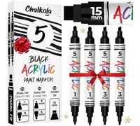 Chalkola Feutre de peinture acrylique noire - Double pointe fine & jumbo (1 mm, 3 mm, 5 mm, 15 mm) | Marqueur noir permanent pour bois, métal, verre, tissu, plastique, pierres, affiches & meubles